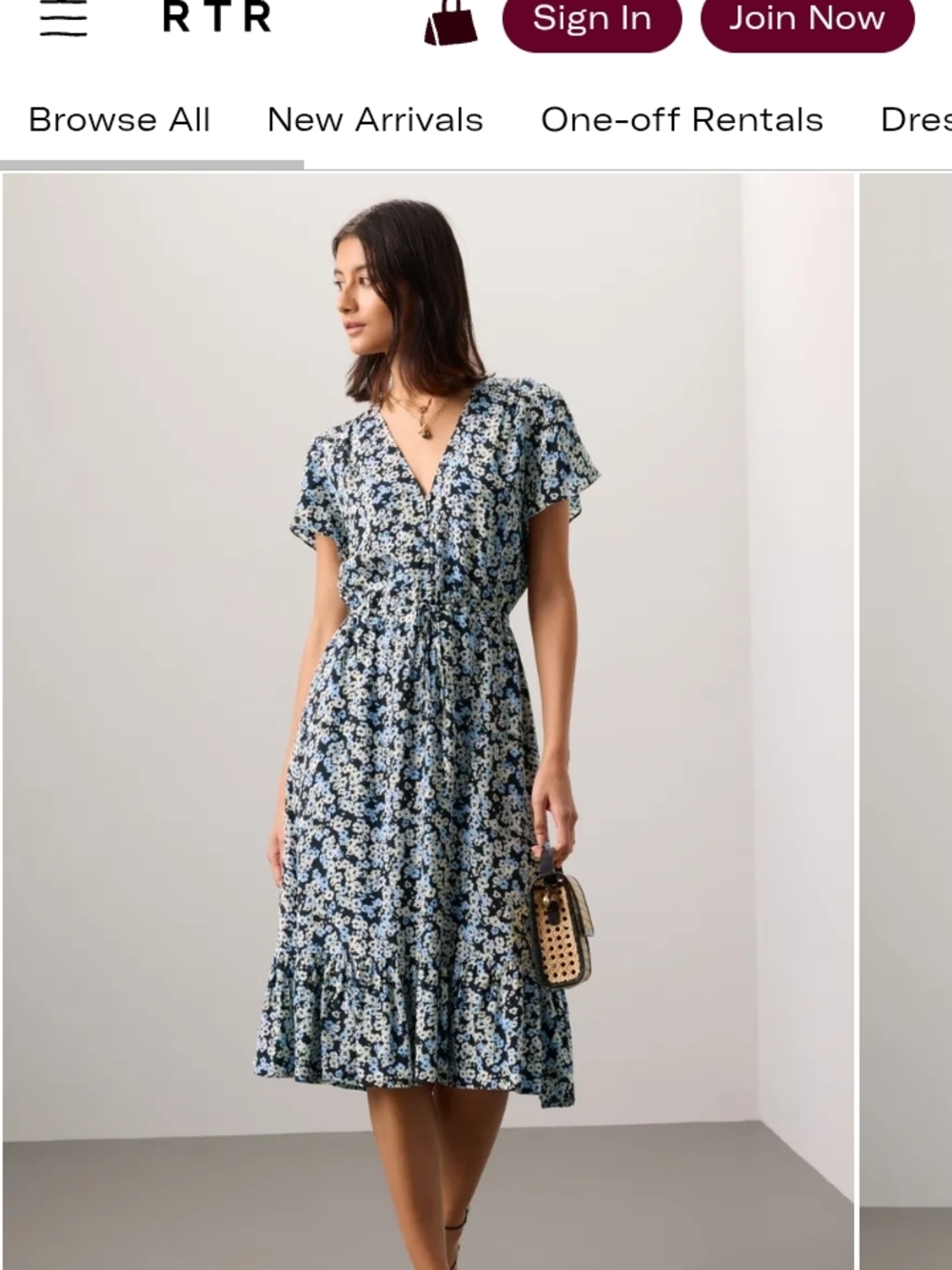 Rails Kiki Floral V-Neck Midi Dress in Blue Sz XXS